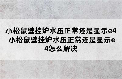 小松鼠壁挂炉水压正常还是显示e4 小松鼠壁挂炉水压正常还是显示e4怎么解决